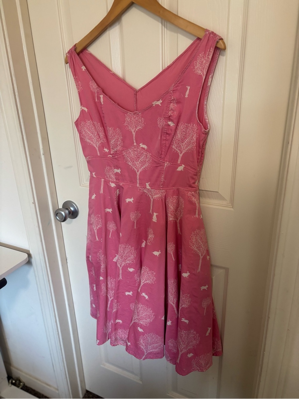 Vintage 1950s style Woodland Rabbit Print Dress XS/S | Fit & Flare - Picture 3 of 7